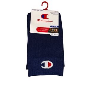 2 Pair Champion Over The Calf Lightweight Soccer Socks - Size M Navy Athletic